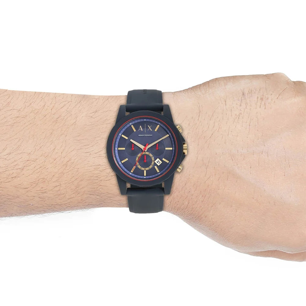 Armani Exchange Outerbanks AX1335 Men's Chronograph Watch – Blue Dial with Blue Silicone Strap